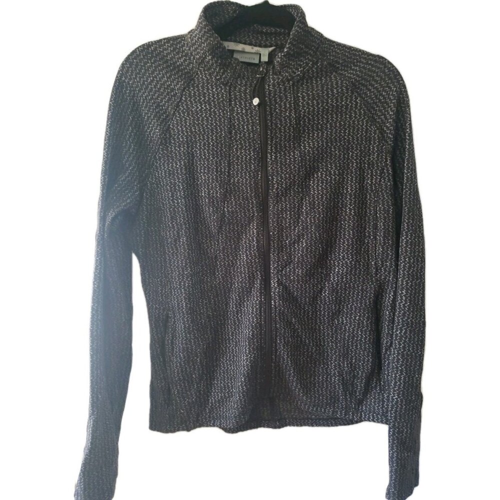 Athleta Women's Black Gray Print Full Zip Running Athletic Jacket Stretch Large